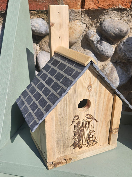Bird Nest Box - Recycled Wood - slate roof