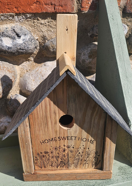 Bird Nest Box - Recycled Wood - slate roof