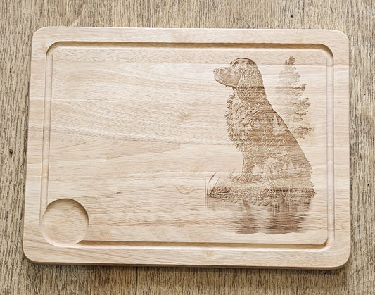 Large Hevea  Wood Chopping Board - Engraved image of Spaniel