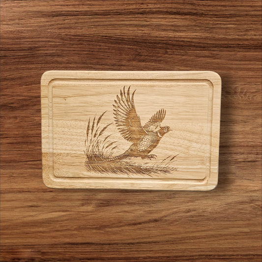 Laser engraved flying pheasant - Hevea Wood Chopping Board Medium Rectangle