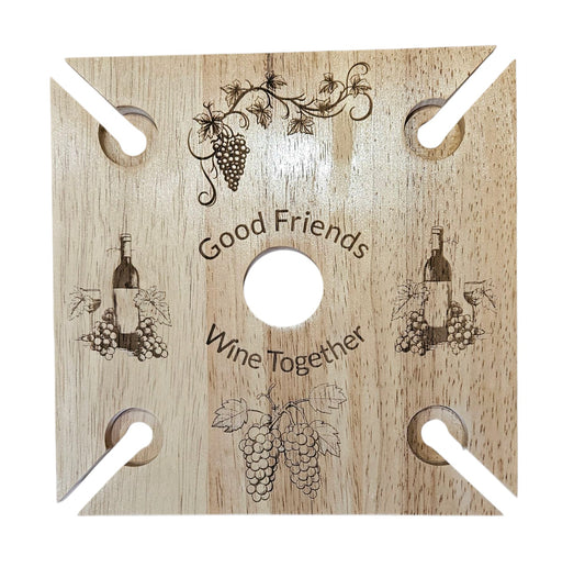 4 person Wine / Glasses Holder - Good Friends Wine Together/ wine bottles image