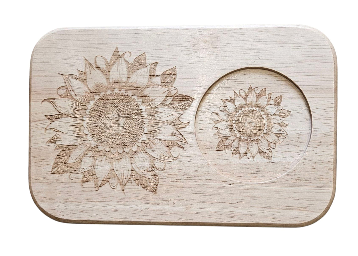 MUG BOARD - Hevea Wood Laser engraved Mug Board - engraved Sunflowers