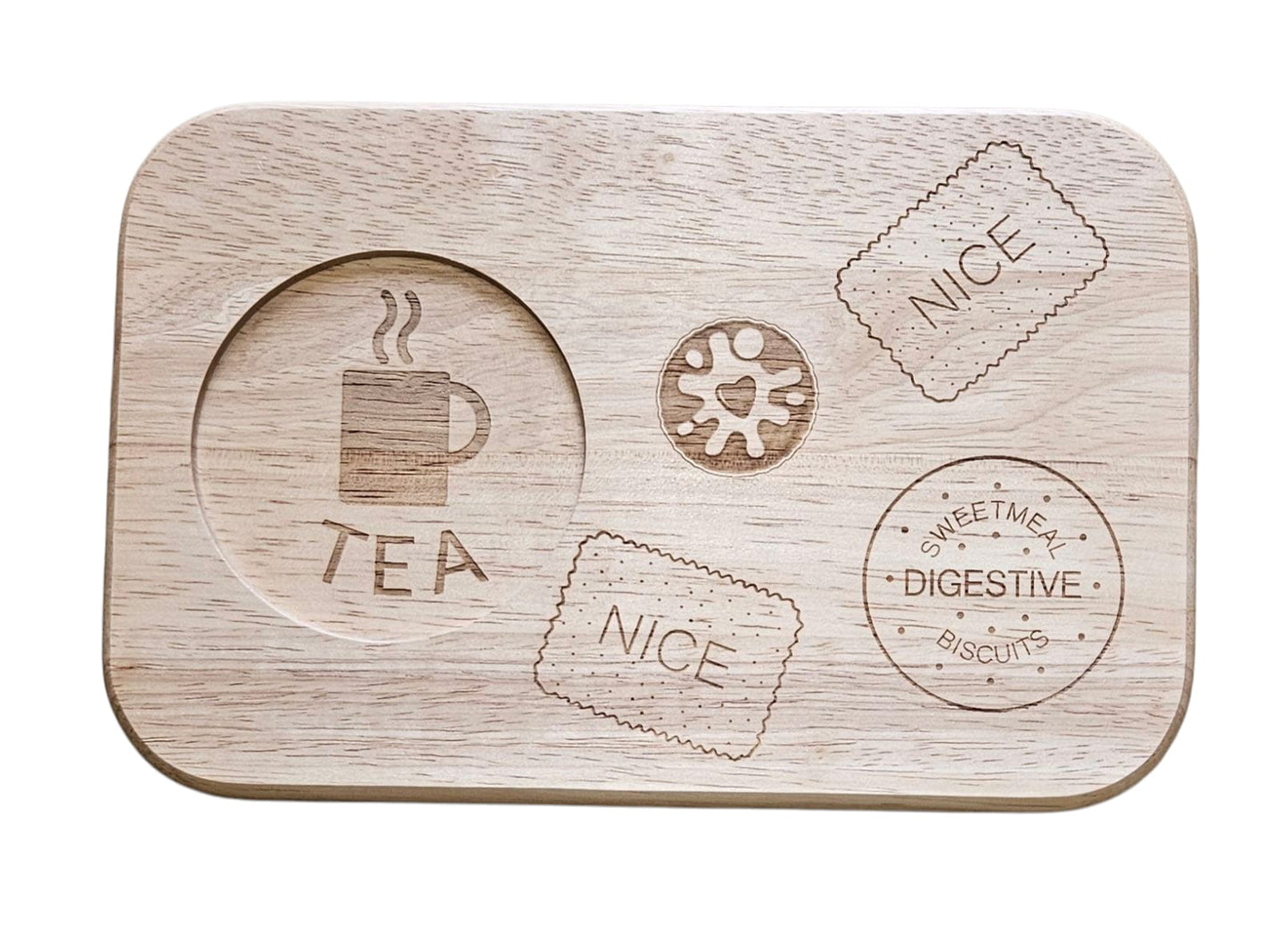 MUG BOARD - Hevea Wood Laser engraved Mug Board - Tea & Biscuits