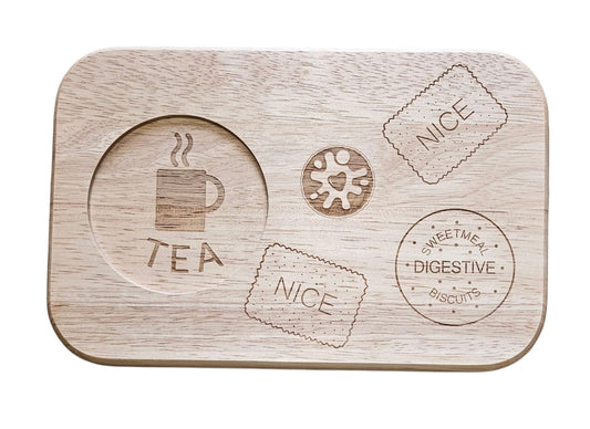 MUG BOARD - Hevea Wood Laser engraved Mug Board - Tea & Biscuits