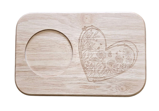 MUG BOARD - Hevea Wood Laser engraved Mug Board - Floral Heart detail
