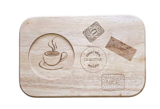 MUG BOARD - Hevea Wood Laser engraved Mug Board - Coffee & Biscuits