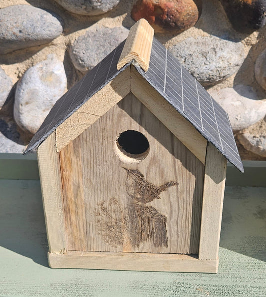 Bird Nest Box - Recycled Wood - slate roof