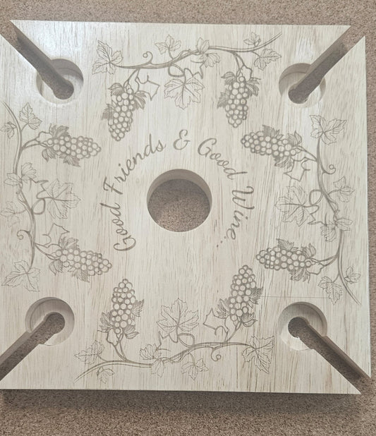 4 person Wine / Glasses Holder - Good Friends & Good Wine