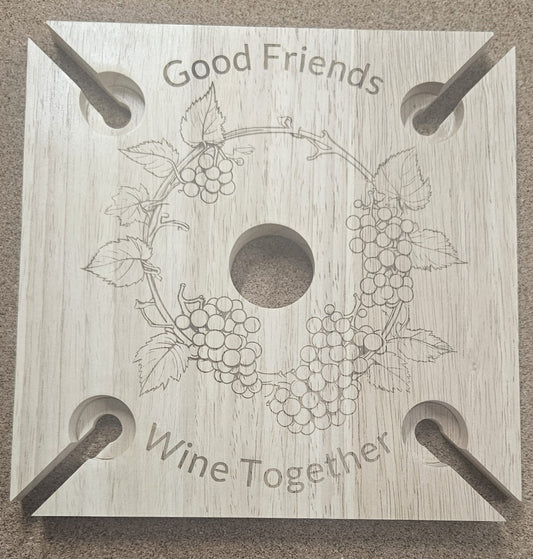 4 person Wine / Glasses Holder - Good Friends Wine Together