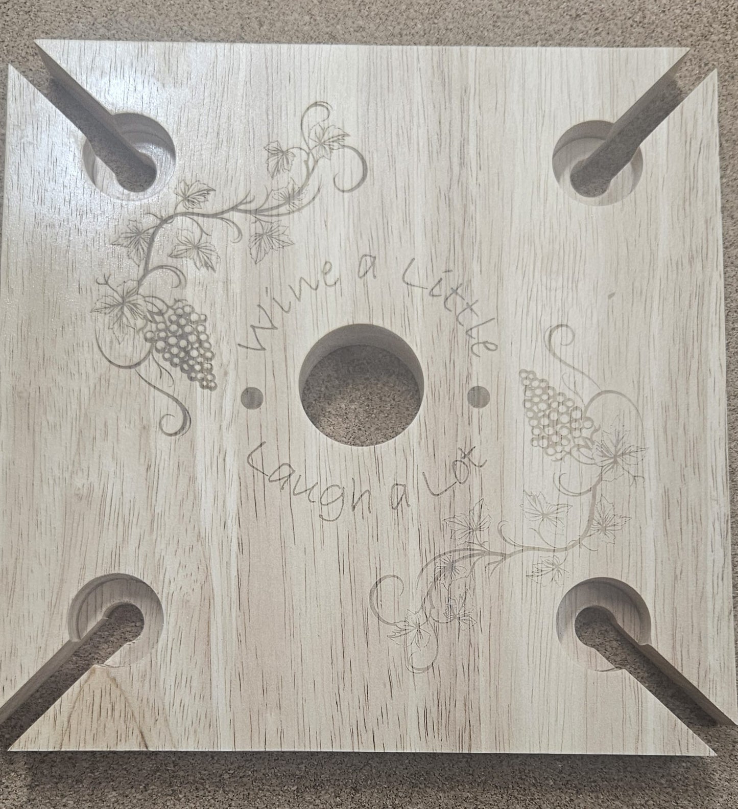 4 person Wine / Glasses Holder - Wine a Little Laugh A Lot