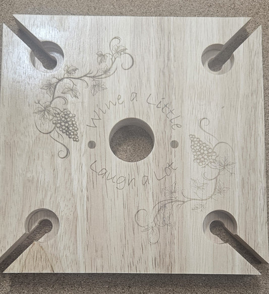 4 person Wine / Glasses Holder - Wine a Little Laugh A Lot
