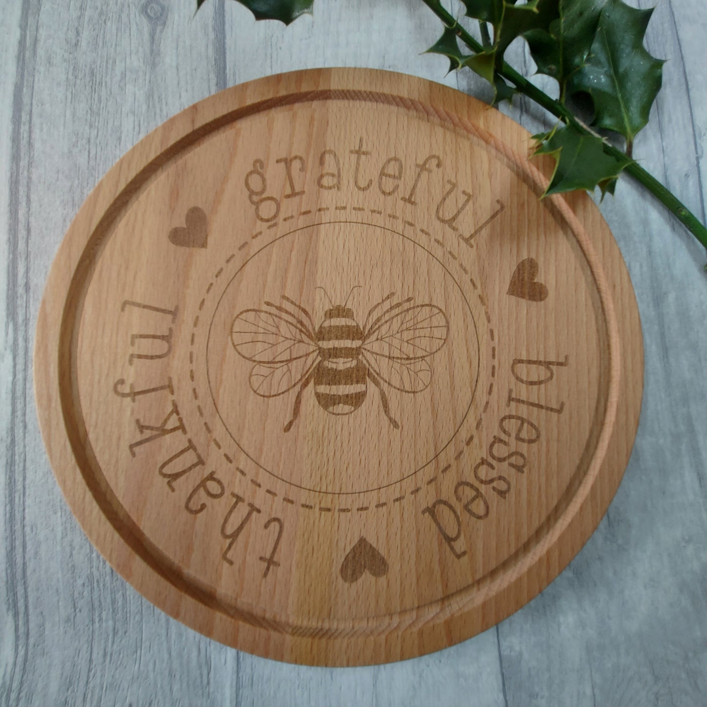 Beech Wood Chopping Board - Bee Thankful, Grateful, Blessed