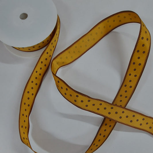 RIBBON BY THE METER - 25mm Wire edged gold with brown spots