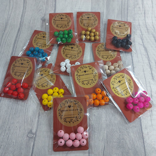 10 x PAINTED WOOD BEADS 12MM - Various colours available