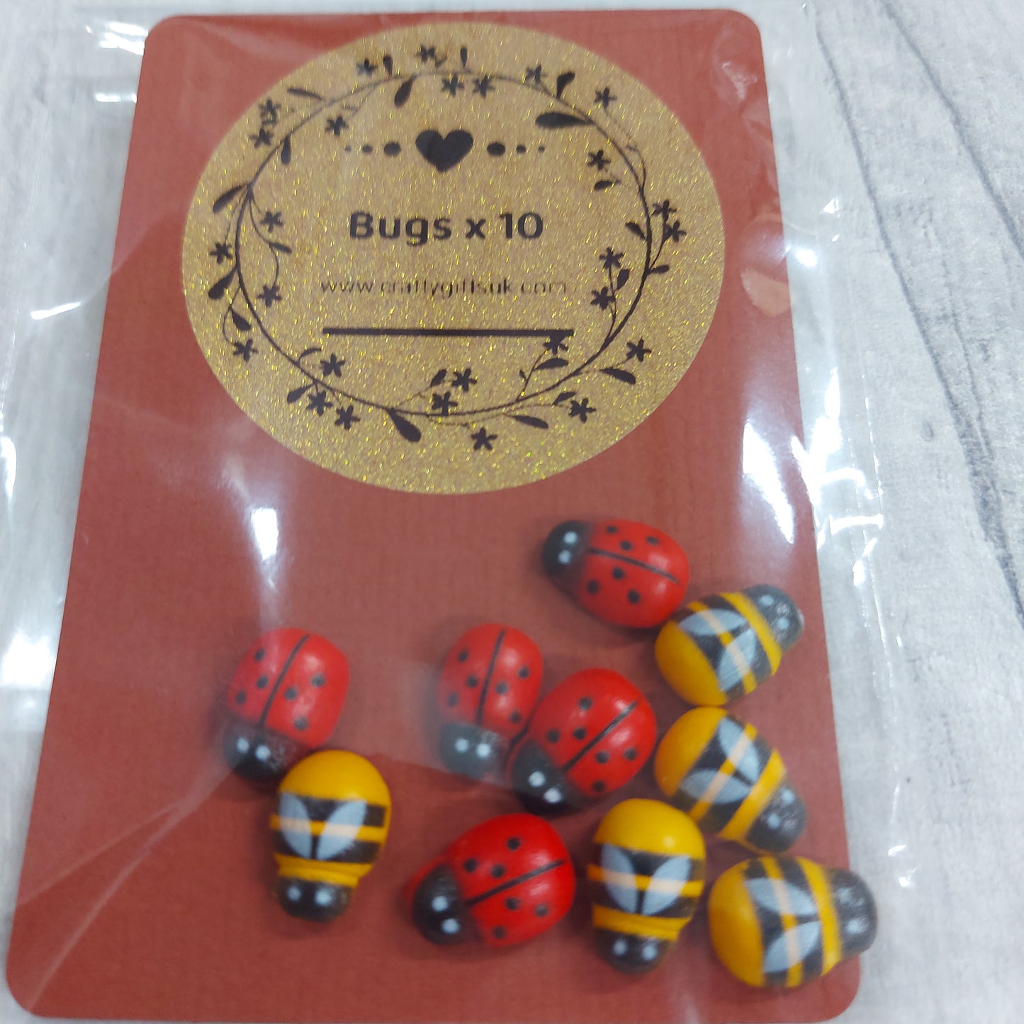 EMBELLISHMENT PACK - Self Adhesive Bugs. 5 x Ladybirds, 5 x Bees