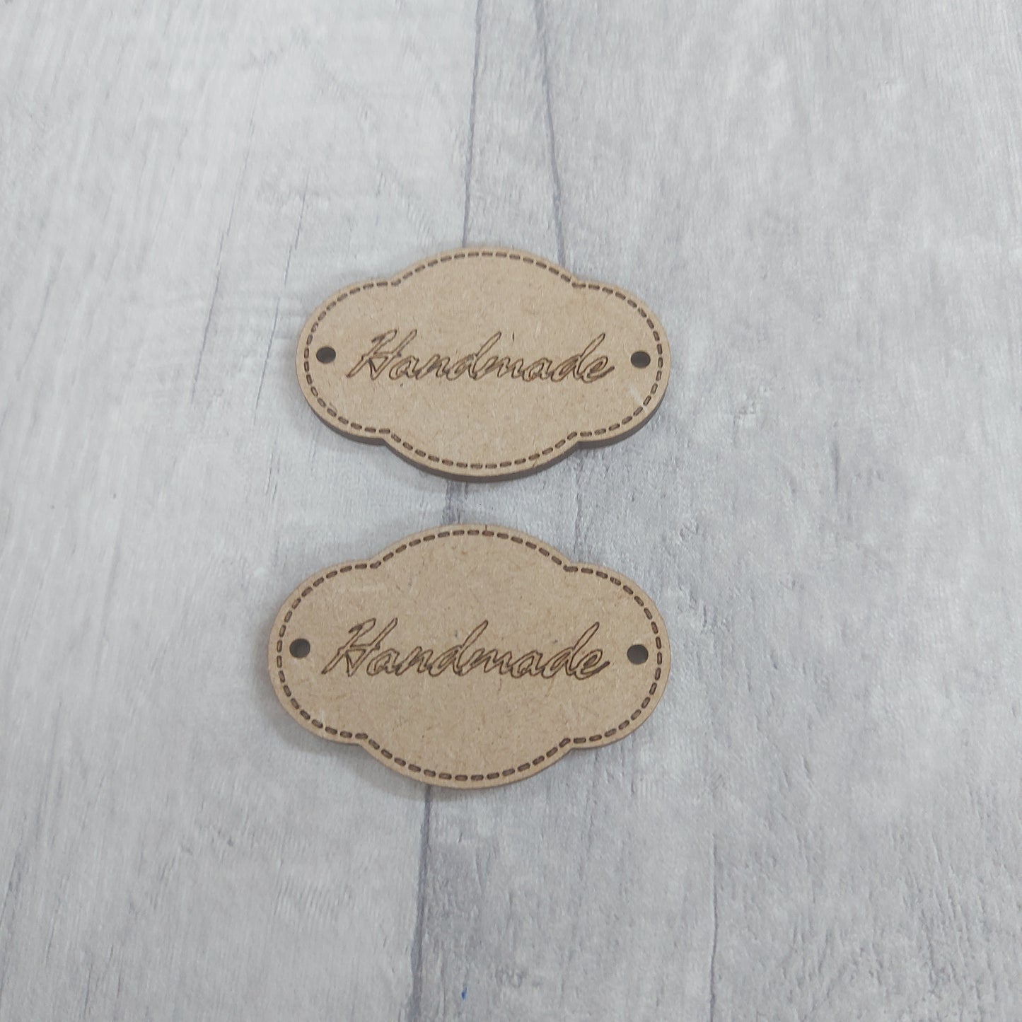 MDF LABEL / TAG - Handmade (inc holes for sewing) x2