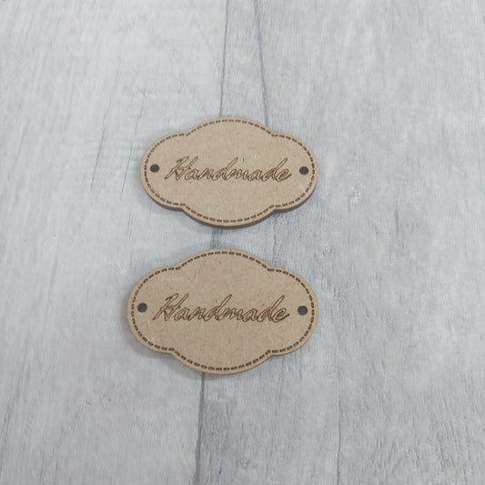 MDF LABEL / TAG - Handmade (inc holes for sewing) x2