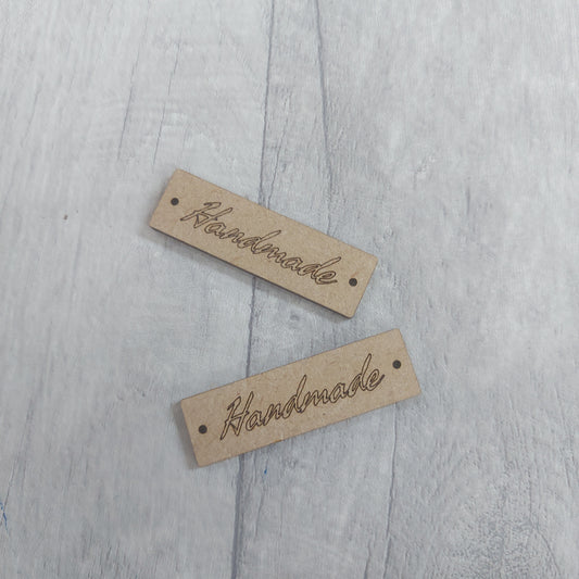 MDF LABEL / TAG - Handmade (inc holes for sewing) x2