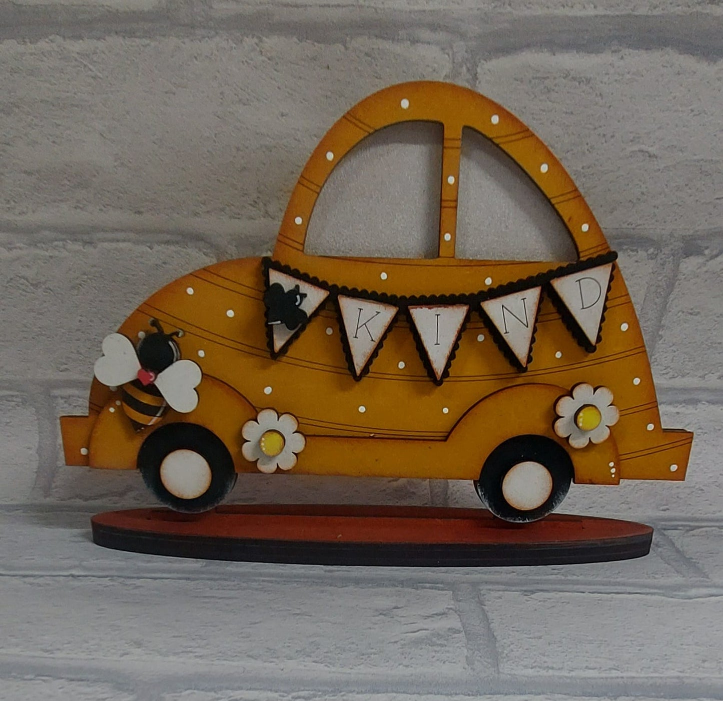 PAINTABLE MDF BLANK KIT - Bee Kind Car Shelf Sitter Lrg