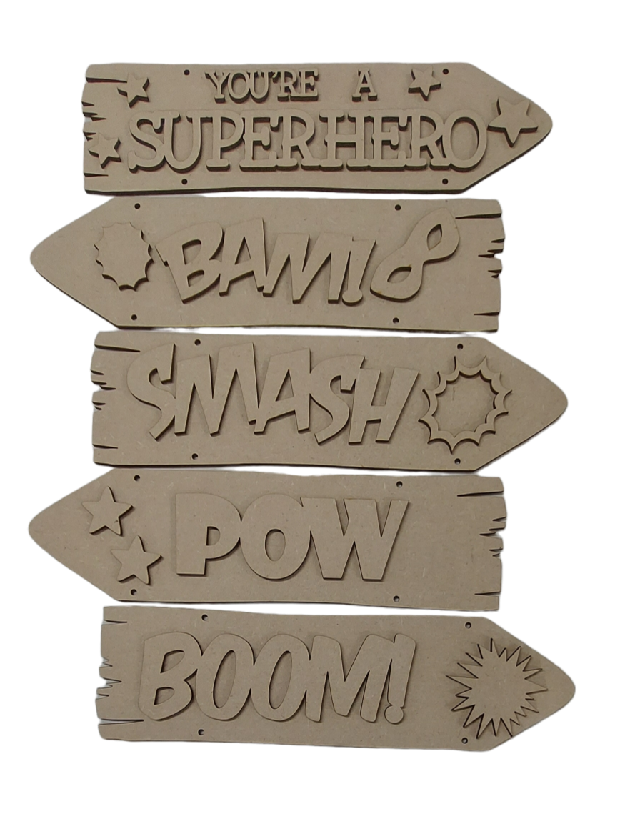 PAINTABLE SUPERHERO ROOM SIGN DIRECTION PLAQUE