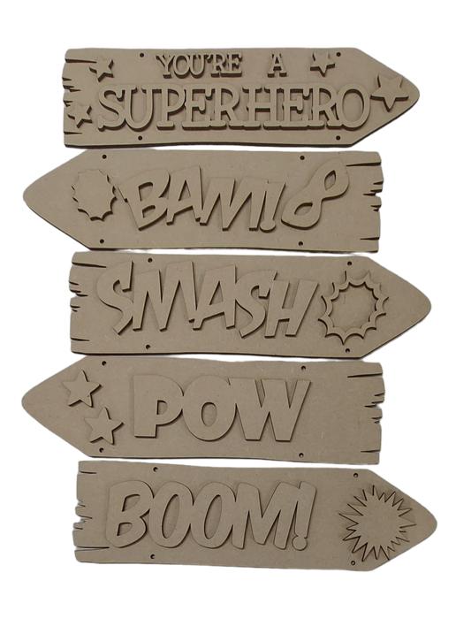 PAINTABLE SUPERHERO ROOM SIGN DIRECTION PLAQUE