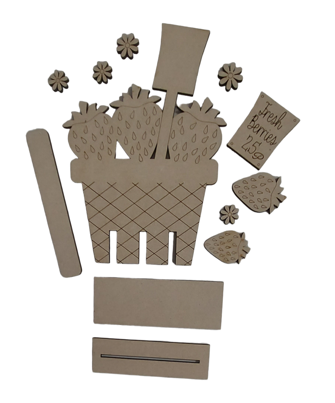 PAINTABLE MDF BLANK KIT - Standing Strawberry Basket