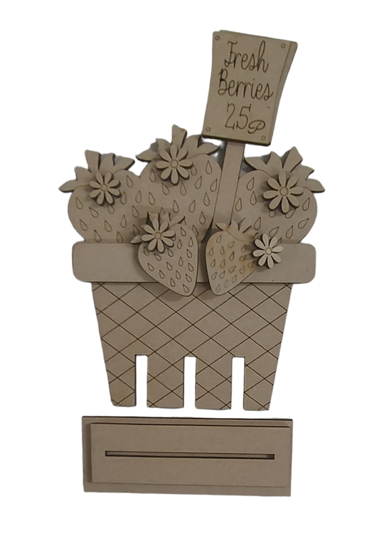 PAINTABLE MDF BLANK KIT - Standing Strawberry Basket