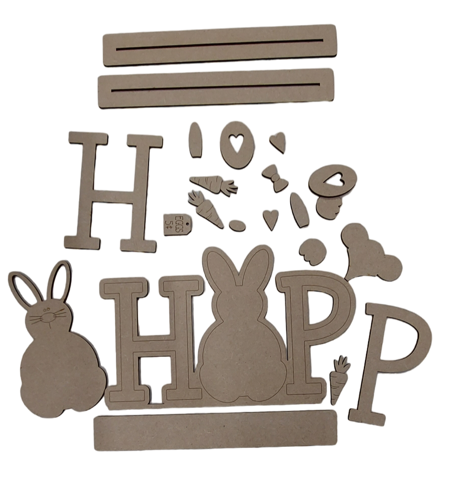 Paintable MDF Blank Kit - HOP Bunny shelf sitter