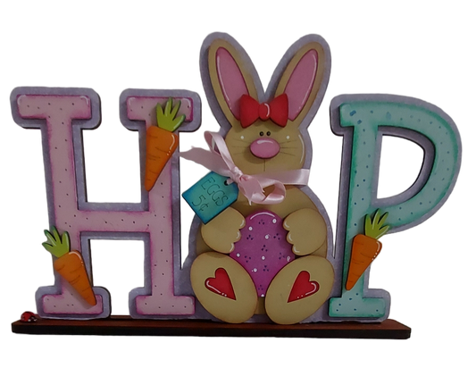 Hand Painted HOP Bunny shelf Sitter