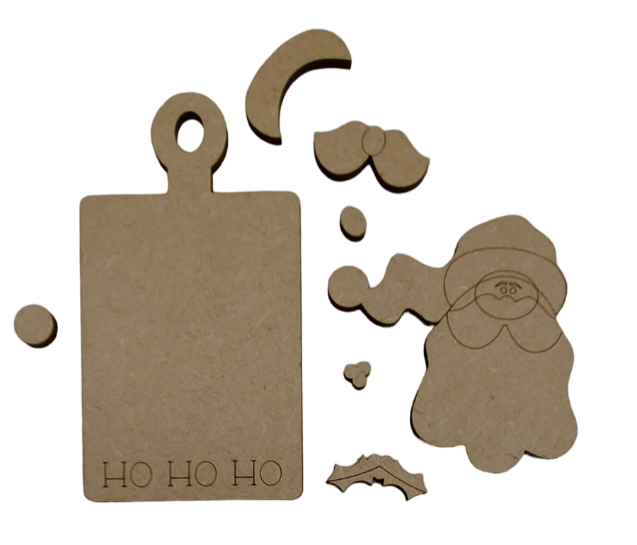 PAINTABLE MDF BLANK KIT - Breadboard Santa Christmas Ornament