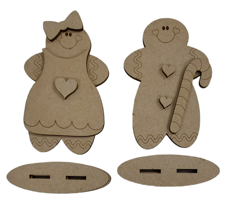 PAINTABLE BLANK MDF KIT - Pair Small Gingerbread Shelf Sitters, Christmas Ornament