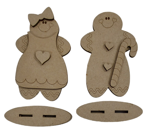 PAINTABLE BLANK MDF KIT - Pair Small Gingerbread Shelf Sitters, Christmas Ornament