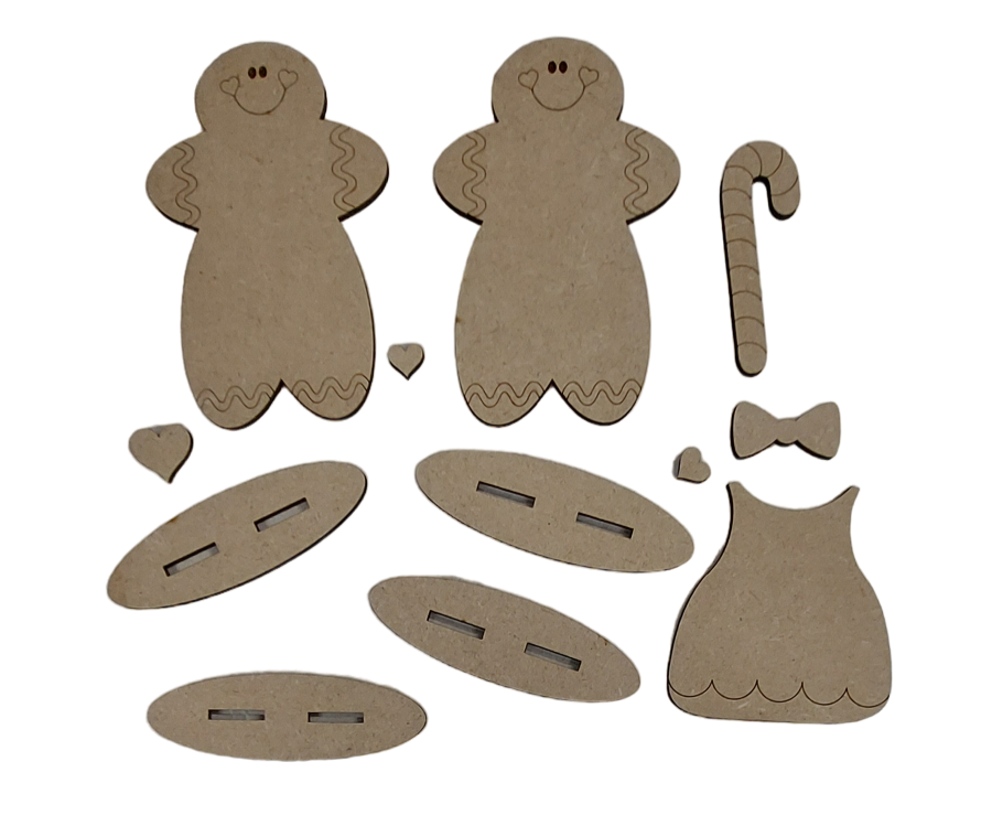 PAINTABLE BLANK MDF KIT - Pair Small Gingerbread Shelf Sitters, Christmas Ornament