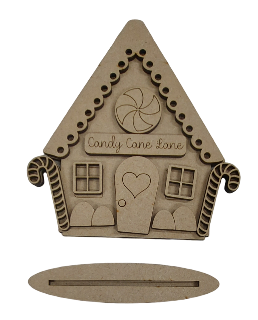 PAINTABLE BLANK MDF KIT - Gingerbread house shelf sitter. Christmas Ornament