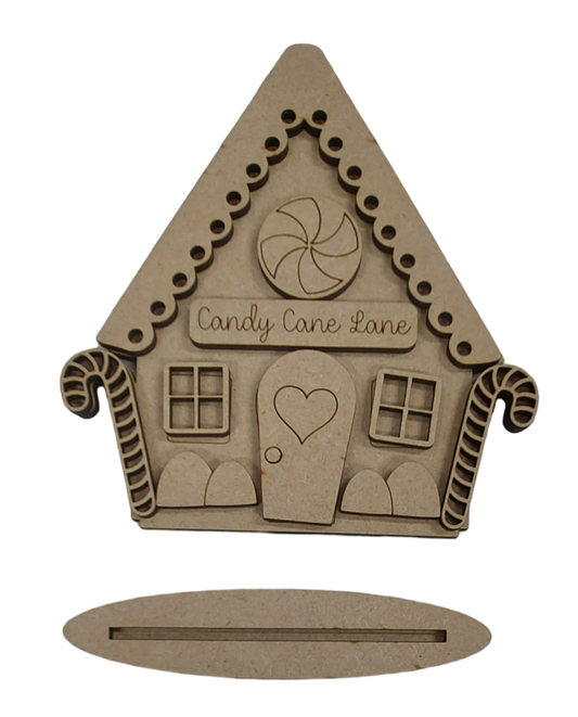 PAINTABLE BLANK MDF KIT - Gingerbread house shelf sitter. Christmas Ornament