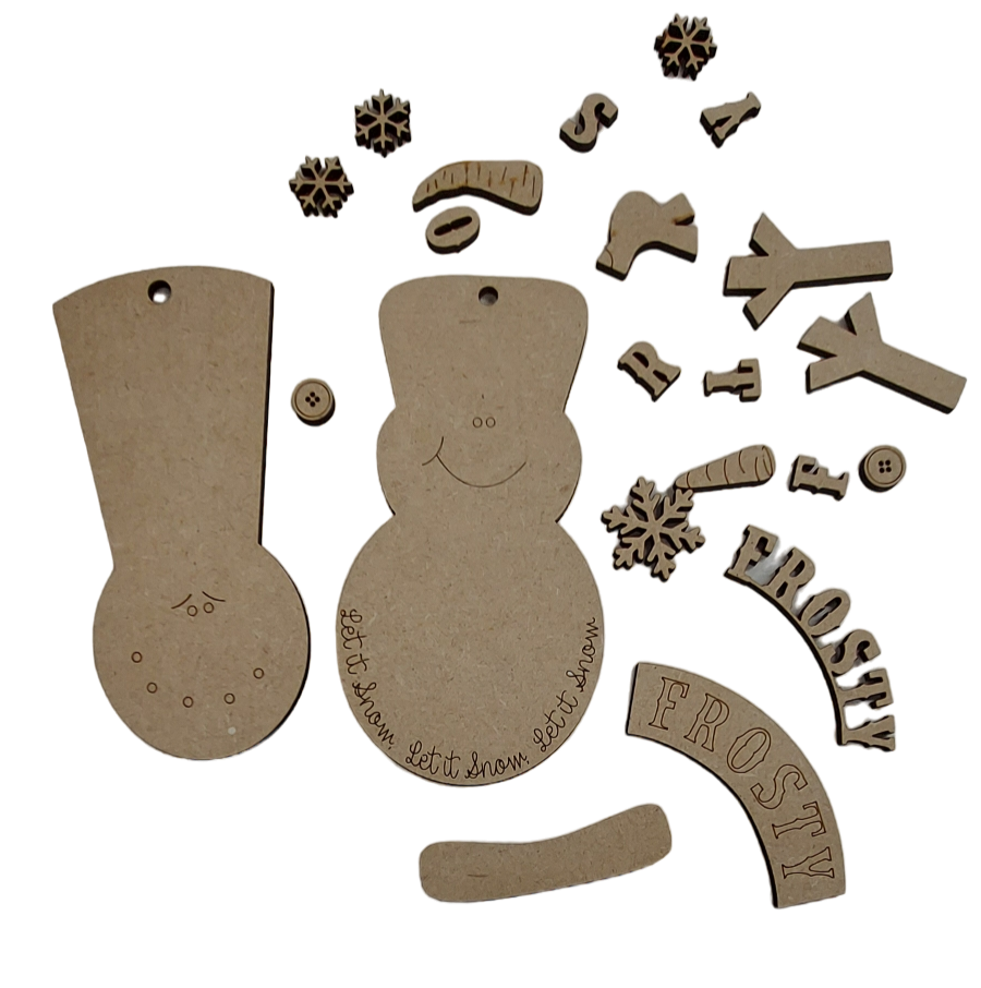 PAINTABLE MDF DIY CRAFT KIT - Hanging Snowmen Tree Decoration. Christmas Ornament