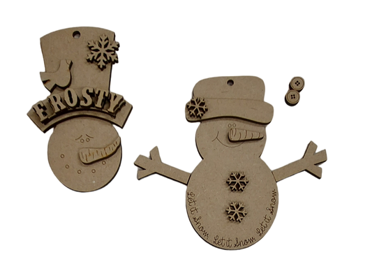 PAINTABLE MDF DIY CRAFT KIT - Hanging Snowmen Tree Decoration. Christmas Ornament