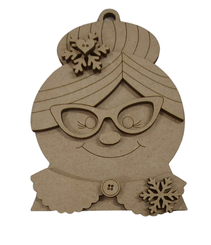 PAINTABLE MDF BLANK KIT - Mrs Santa Christmas Hanging Decoration