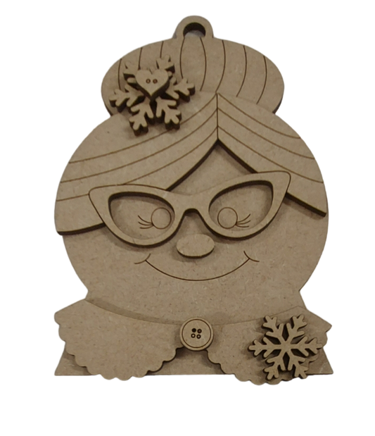 PAINTABLE MDF BLANK KIT - Mrs Santa Christmas Hanging Decoration