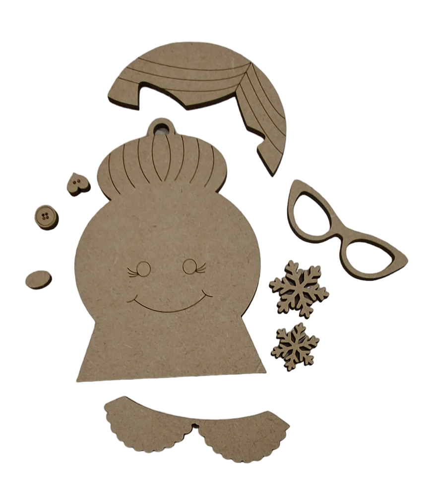 PAINTABLE MDF BLANK KIT - Mrs Santa Christmas Hanging Decoration