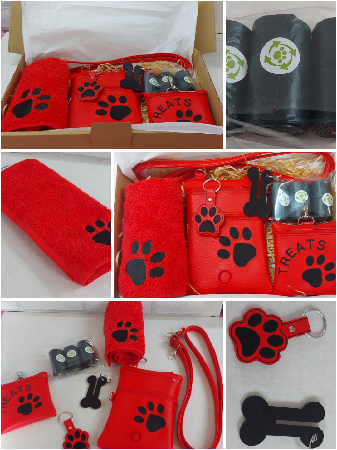 ULTIMATE DOG WALKERS GIFT SET RED/BLACK - Walking Bag/Treat Bag/Keyring/Towel/Waste bag holder/ Poo Bags